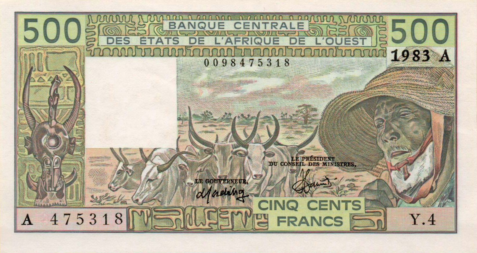 Ivory Coast (W.A.S) 500 1983 UNC P-106A/f